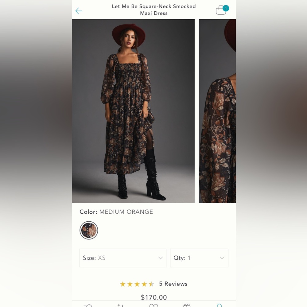 Anthropologie “Let Me Be Square-Neck Smocked Maxi Dress”